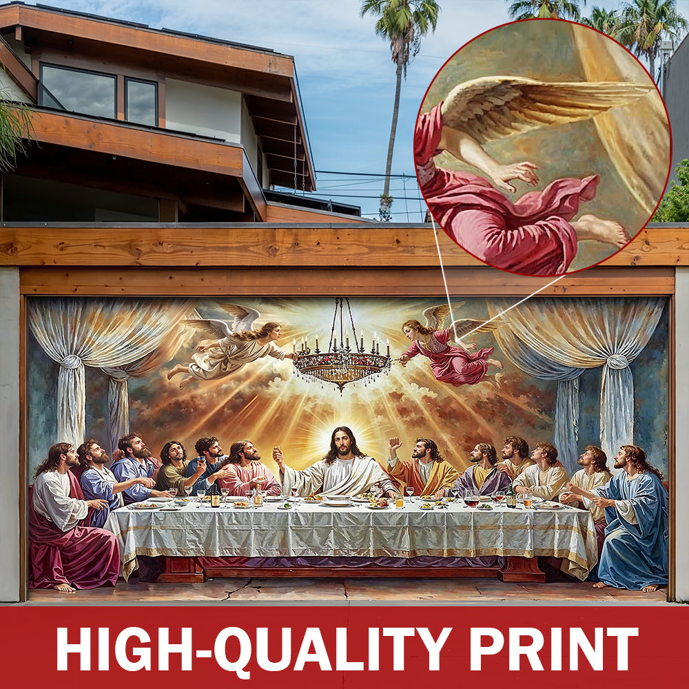 Christian Garage Door Banner Decoration - The Last Supper Heaven Opens