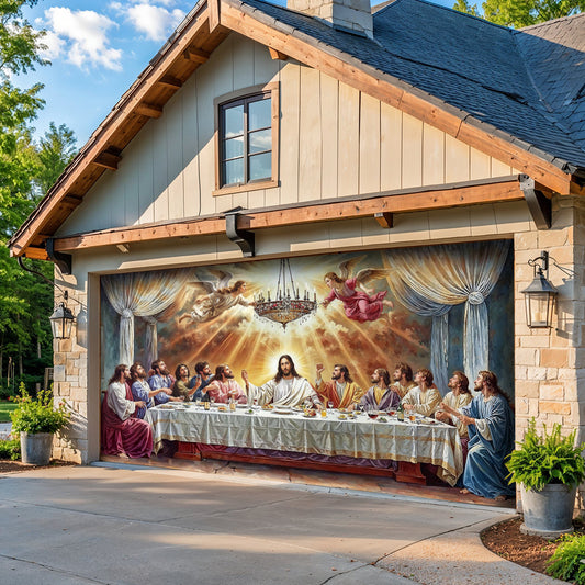 Christian Garage Door Banner Decoration - The Last Supper Heaven Opens