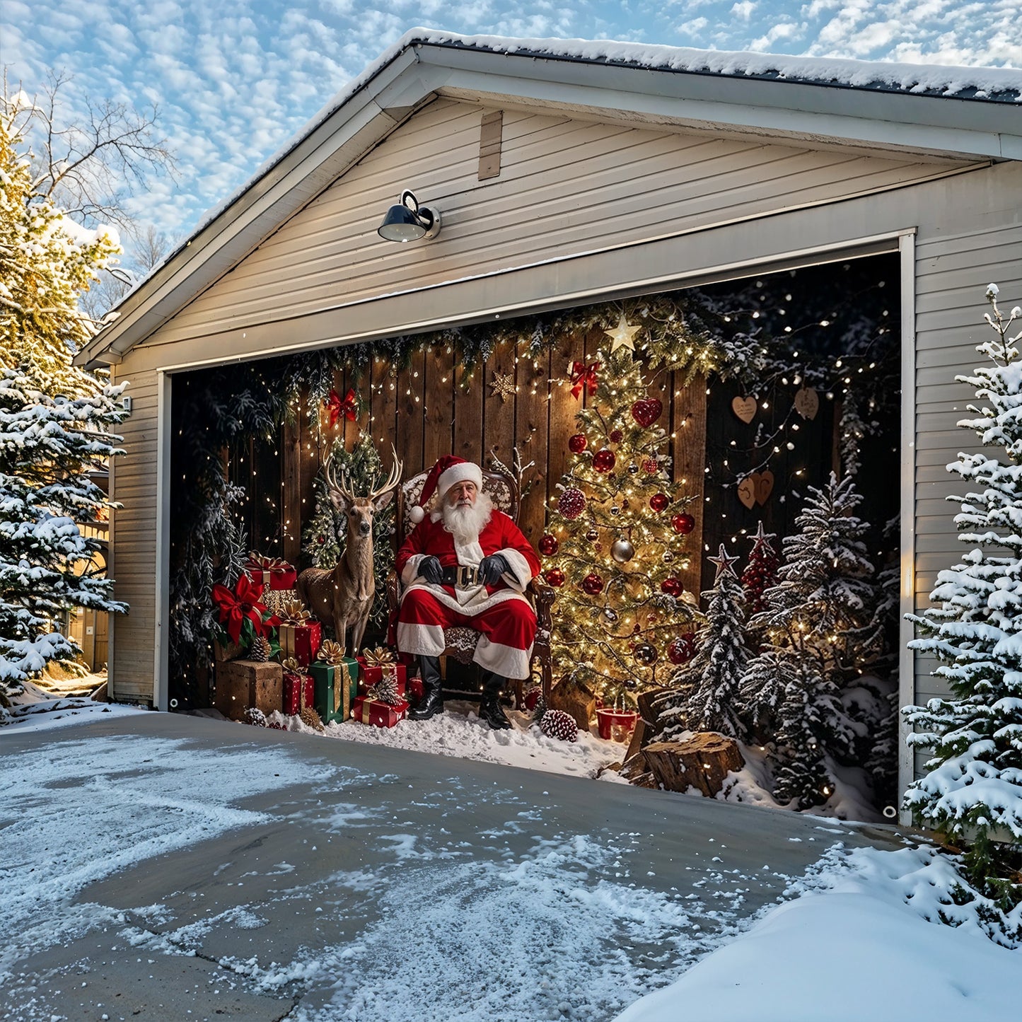 Christmas Garage Door Banner Decoration -  Sparkling Reindeer Gift Magic