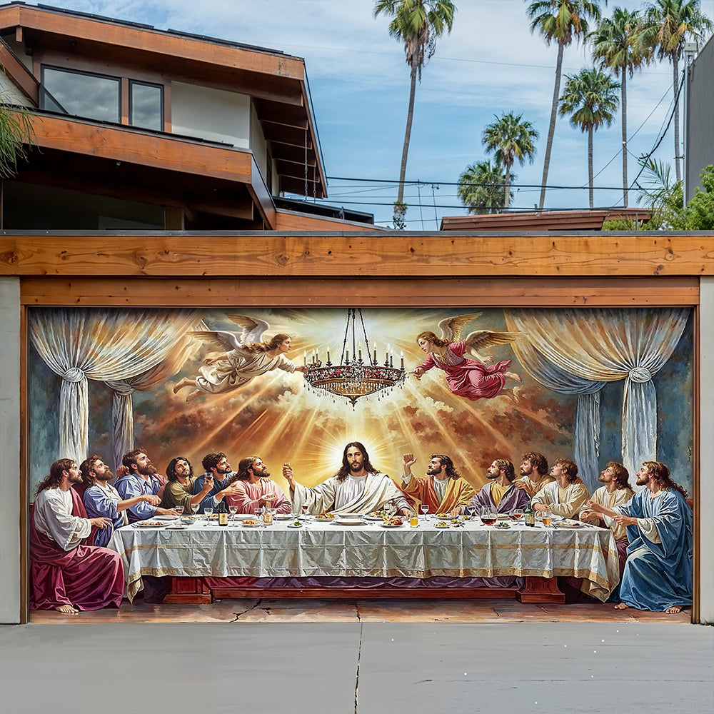 Christian Garage Door Banner Decoration - The Last Supper Heaven Opens
