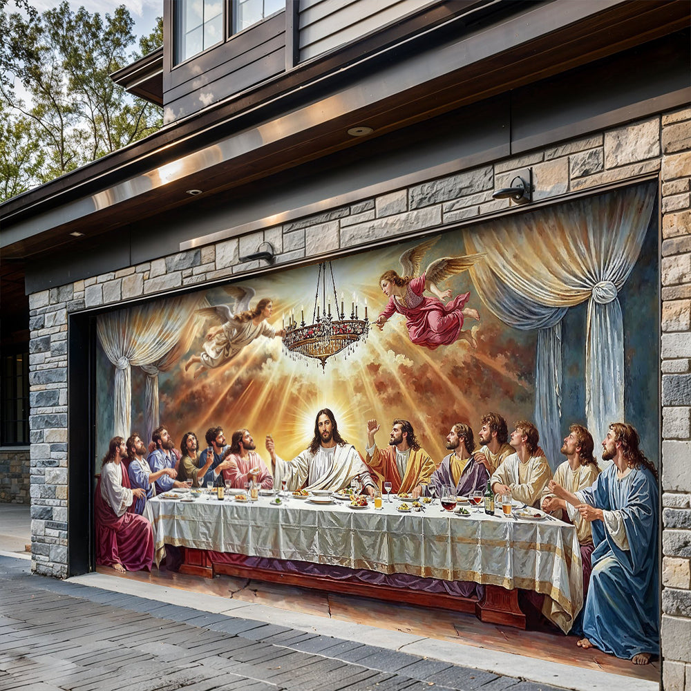 Christian Garage Door Banner Decoration - The Last Supper Heaven Opens