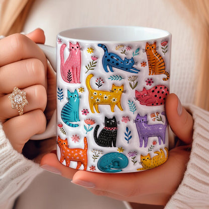 Cat Lovers Ceramic Mug Colorful Kitty Bloom Garden
