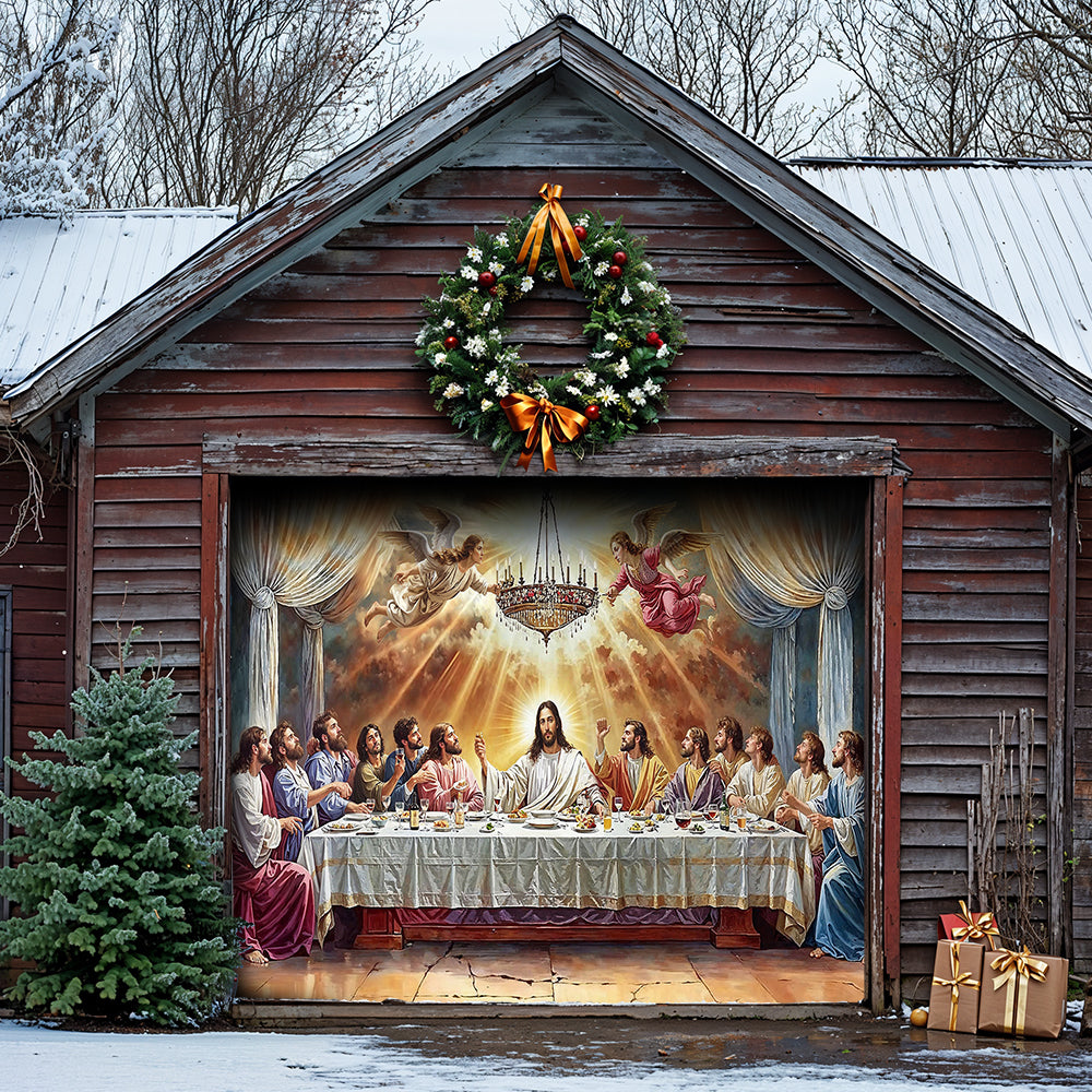 Christian Garage Door Banner Decoration - The Last Supper Heaven Opens