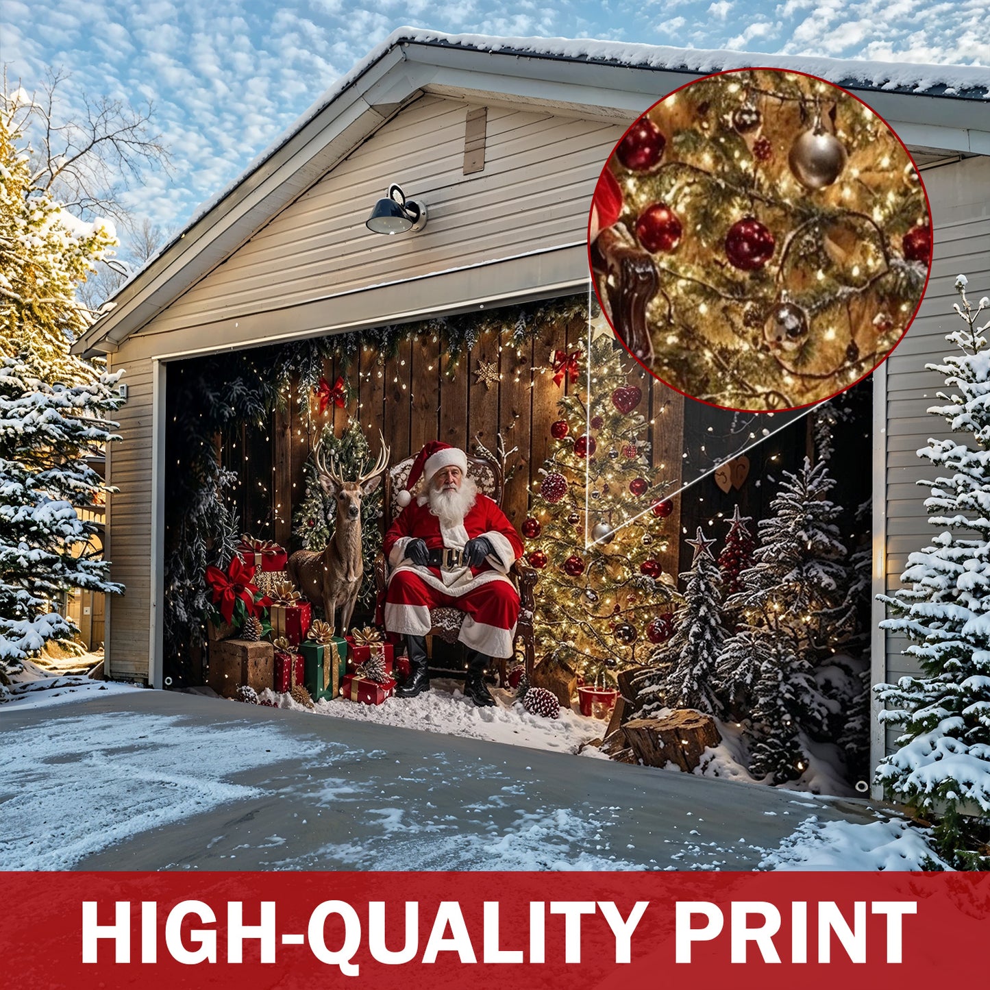 Christmas Garage Door Banner Decoration -  Sparkling Reindeer Gift Magic