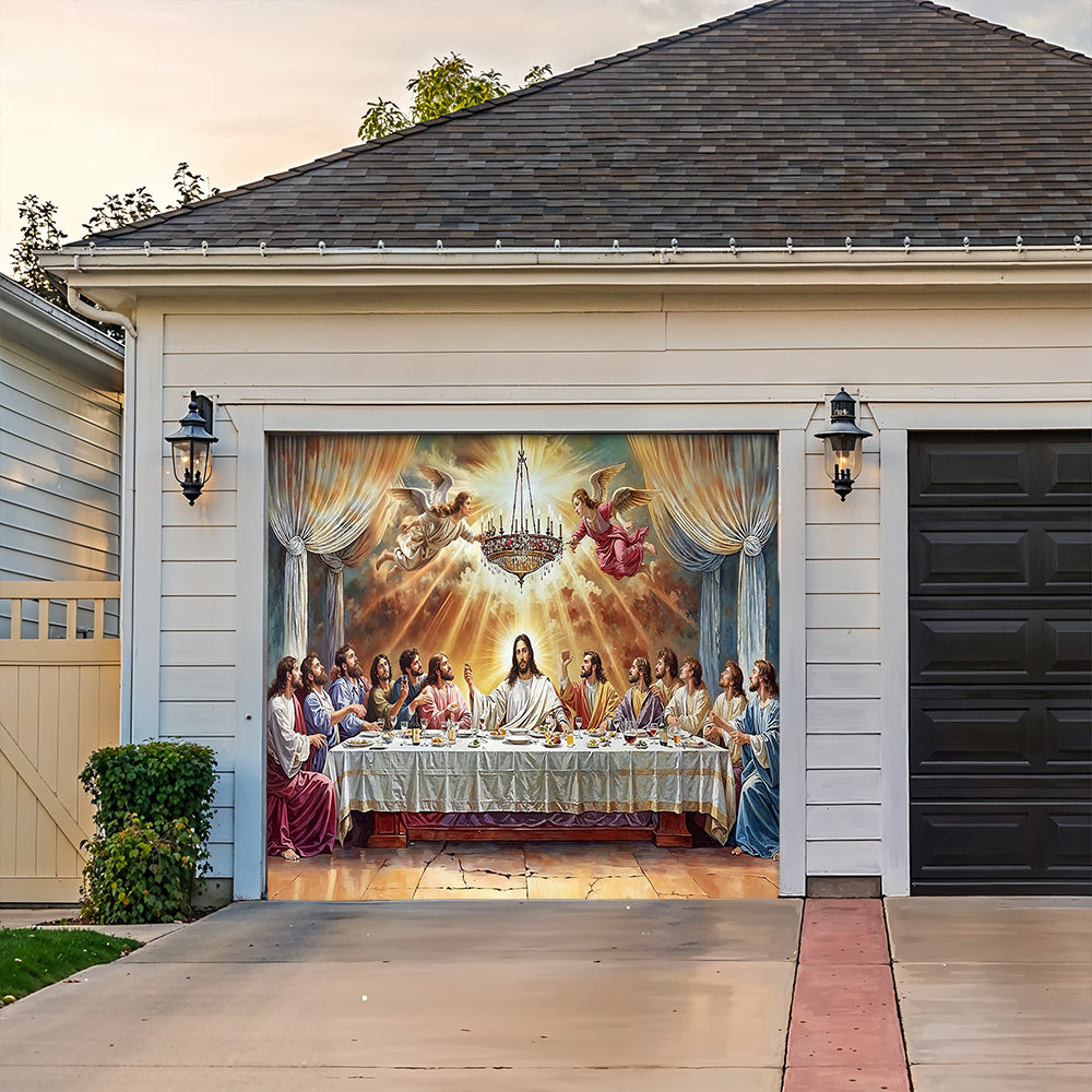 Christian Garage Door Banner Decoration - The Last Supper Heaven Opens