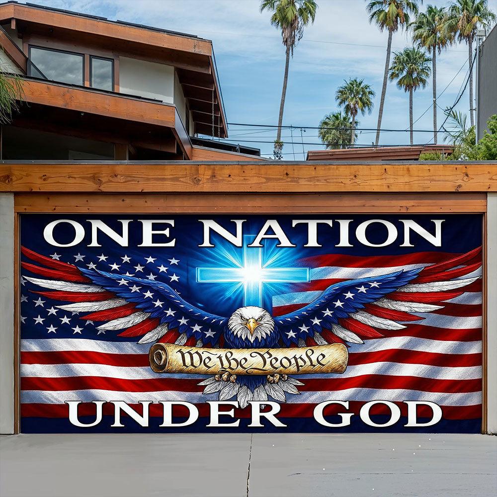 Christian Patriotic Art Garage Door Banner Decoration - In God We Stand