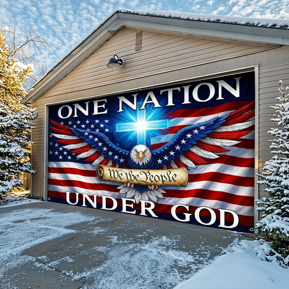 Christian Patriotic Art Garage Door Banner Decoration - In God We Stand