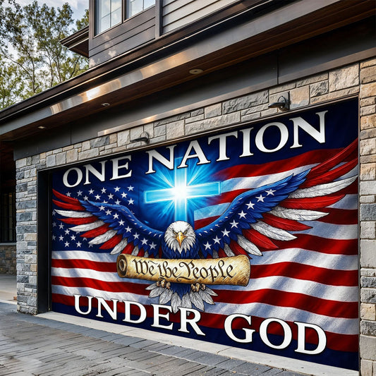 Christian Patriotic Art Garage Door Banner Decoration - In God We Stand