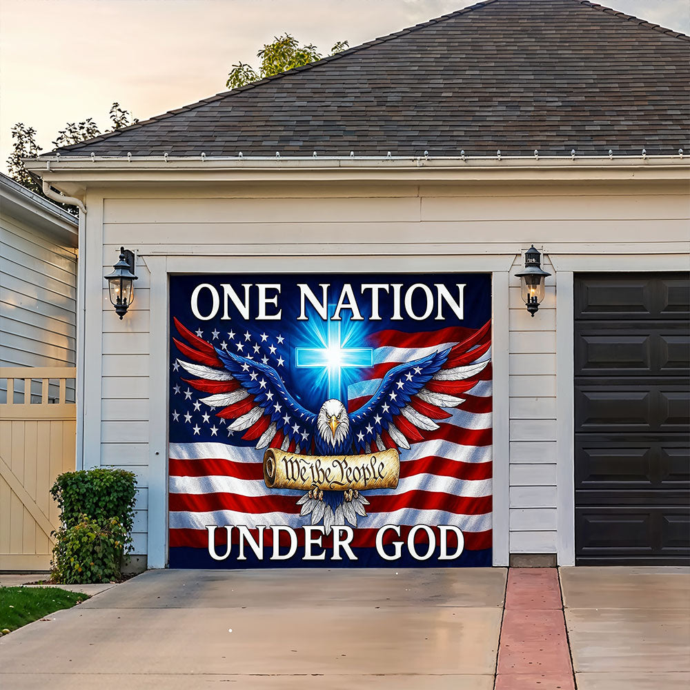 Christian Patriotic Art Garage Door Banner Decoration - In God We Stand