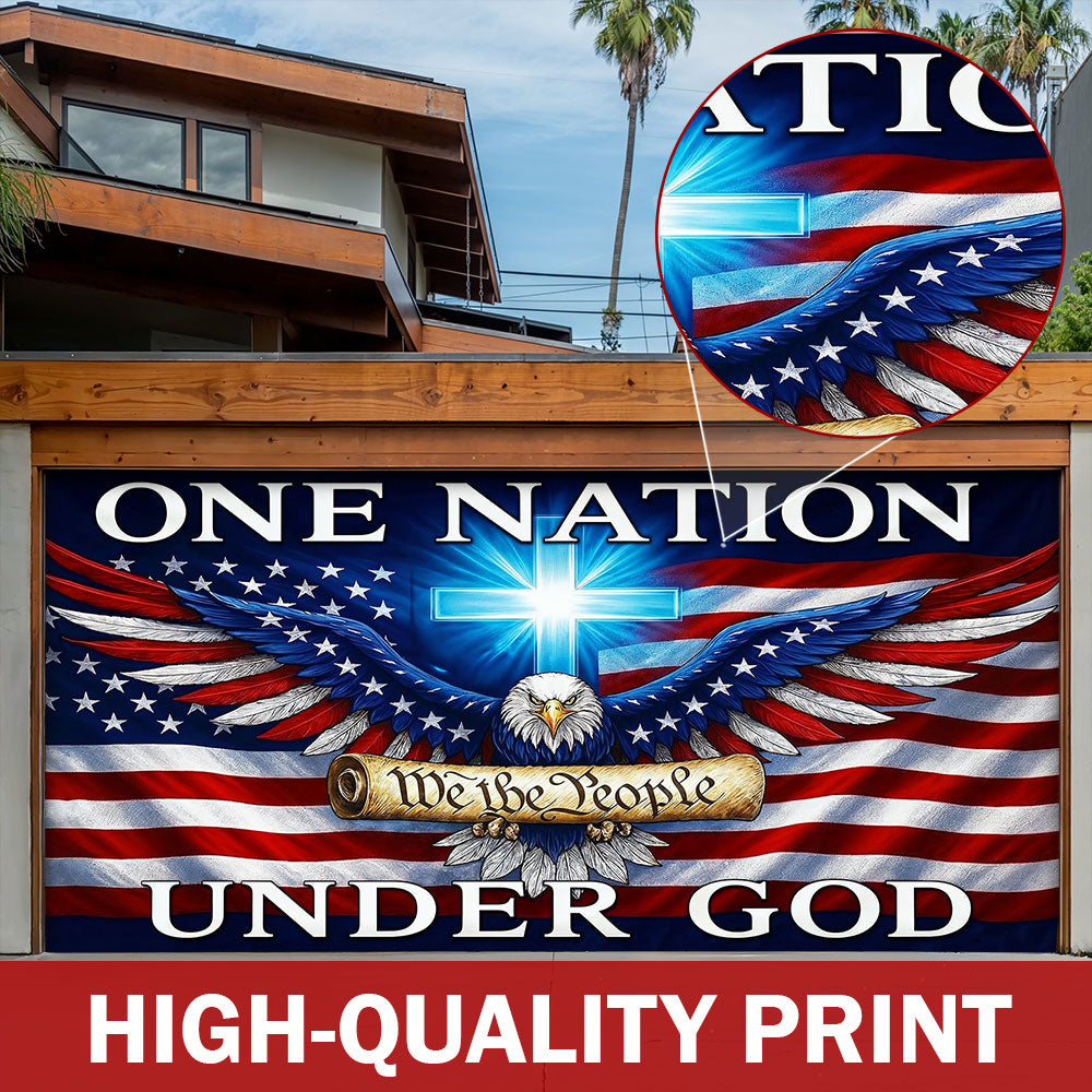 Christian Patriotic Art Garage Door Banner Decoration - In God We Stand