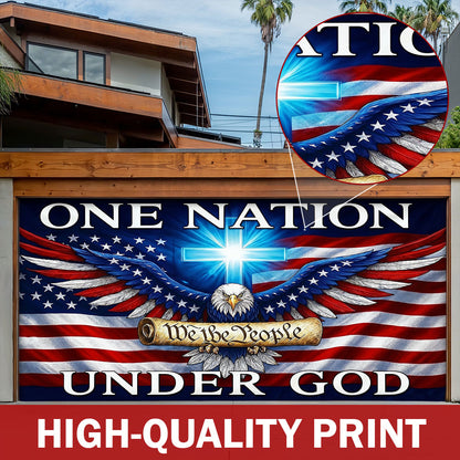 Christian Patriotic Art Garage Door Banner Decoration - In God We Stand