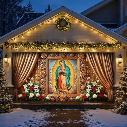 Winter Garage Door Banner Decoration -  Holy Mary Of Guadalupe