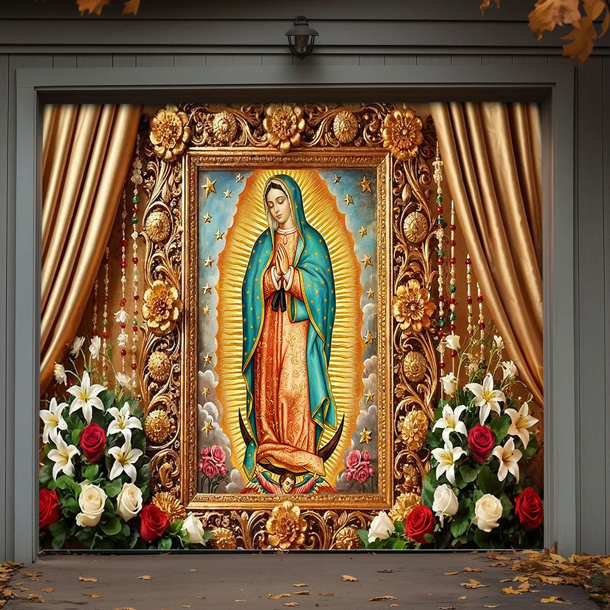 Winter Garage Door Banner Decoration -  Holy Mary Of Guadalupe