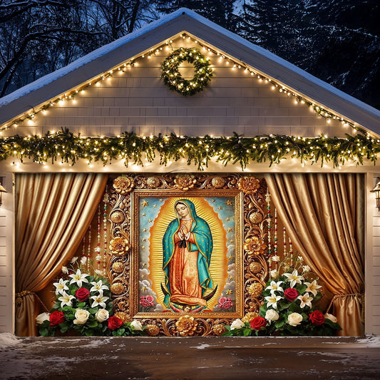 Winter Garage Door Banner Decoration -  Holy Mary Of Guadalupe
