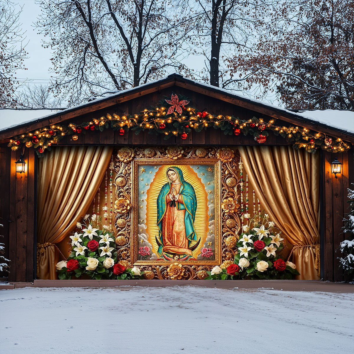 Winter Garage Door Banner Decoration -  Holy Mary Of Guadalupe