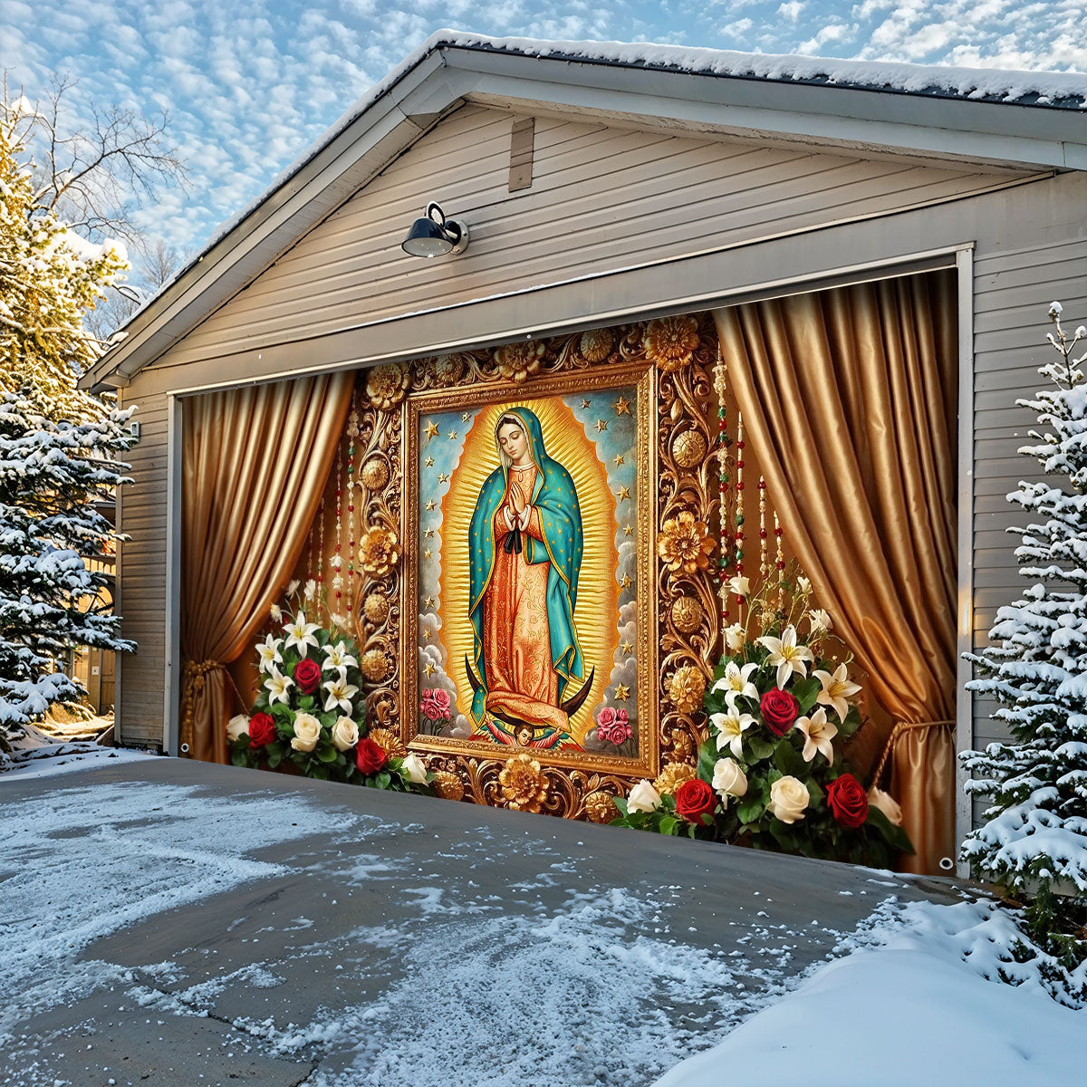 Winter Garage Door Banner Decoration -  Holy Mary Of Guadalupe