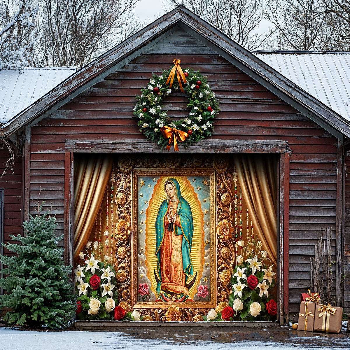 Winter Garage Door Banner Decoration -  Holy Mary Of Guadalupe