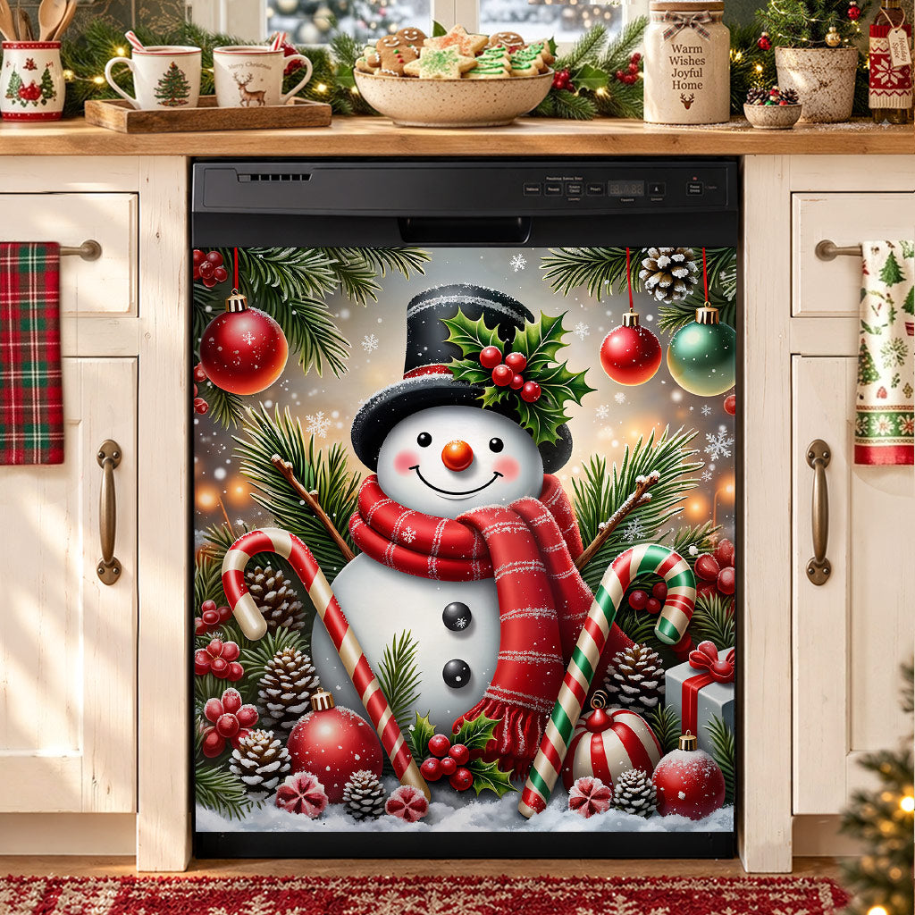 Christmas Magnetic Dishwasher Cover Jolly Snowman Christmas Cheer
