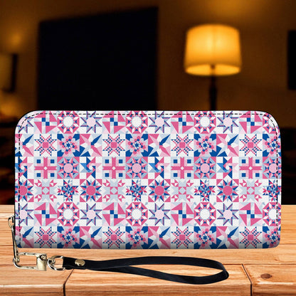 Sewing Lover Leather Wallet Vintage Pink Quilt Blocks