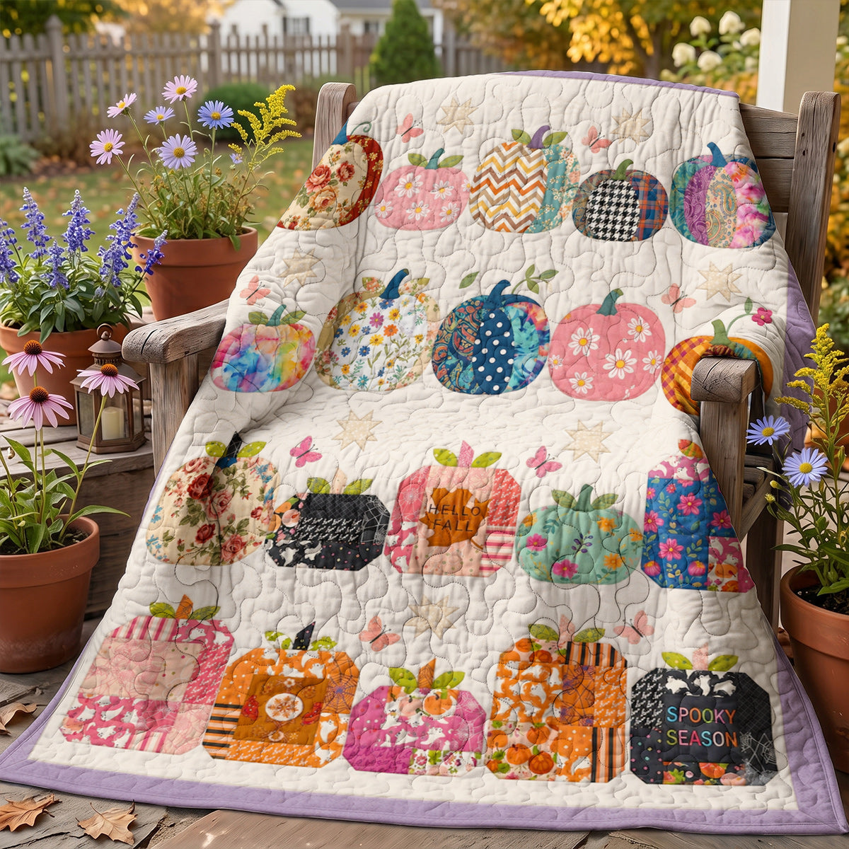 Fall Quilted Blanket Whimsical Pumpkin Patchwork