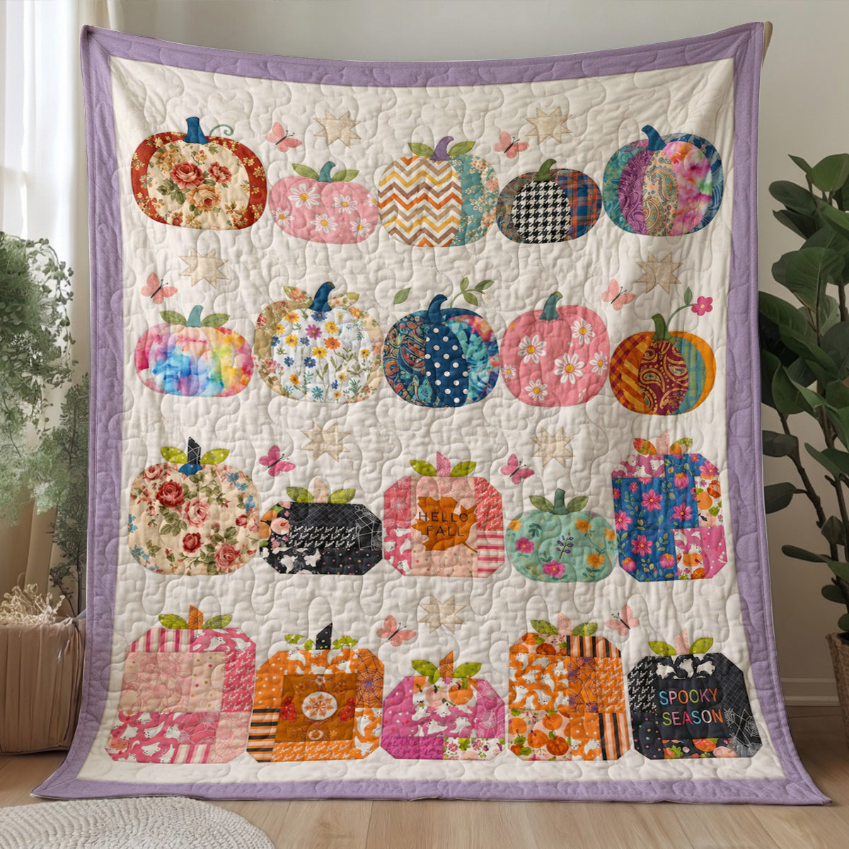 Fall Quilted Blanket Whimsical Pumpkin Patchwork