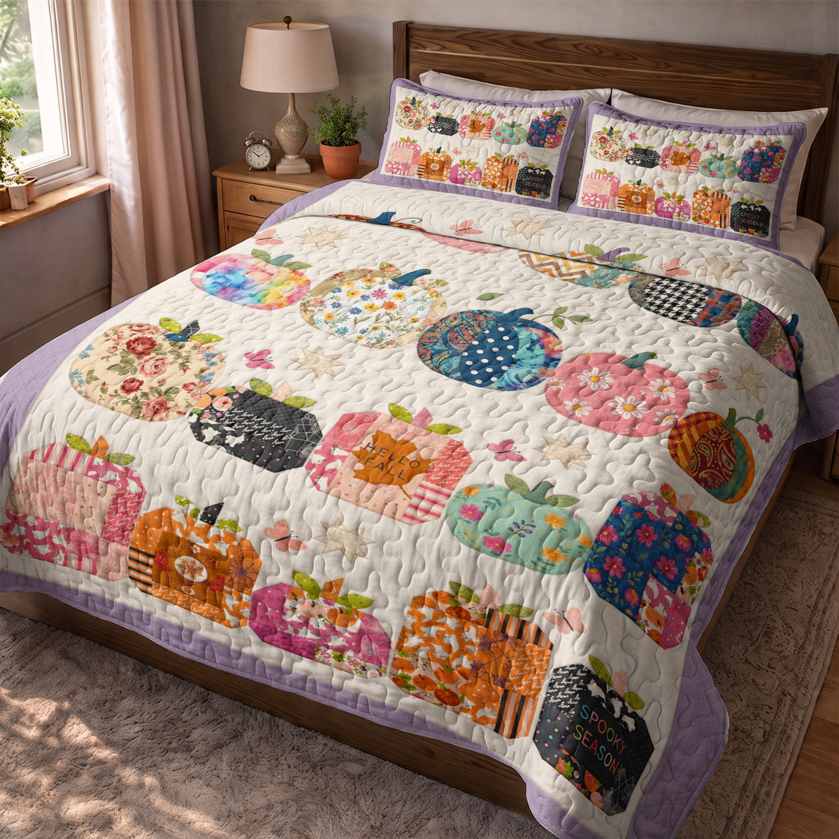 Fall Quilted Blanket Whimsical Pumpkin Patchwork