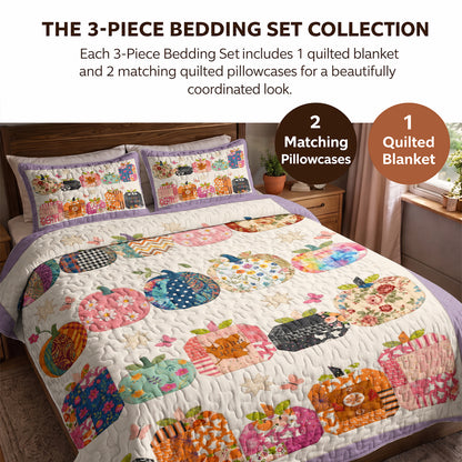 Fall Quilted Blanket Whimsical Pumpkin Patchwork