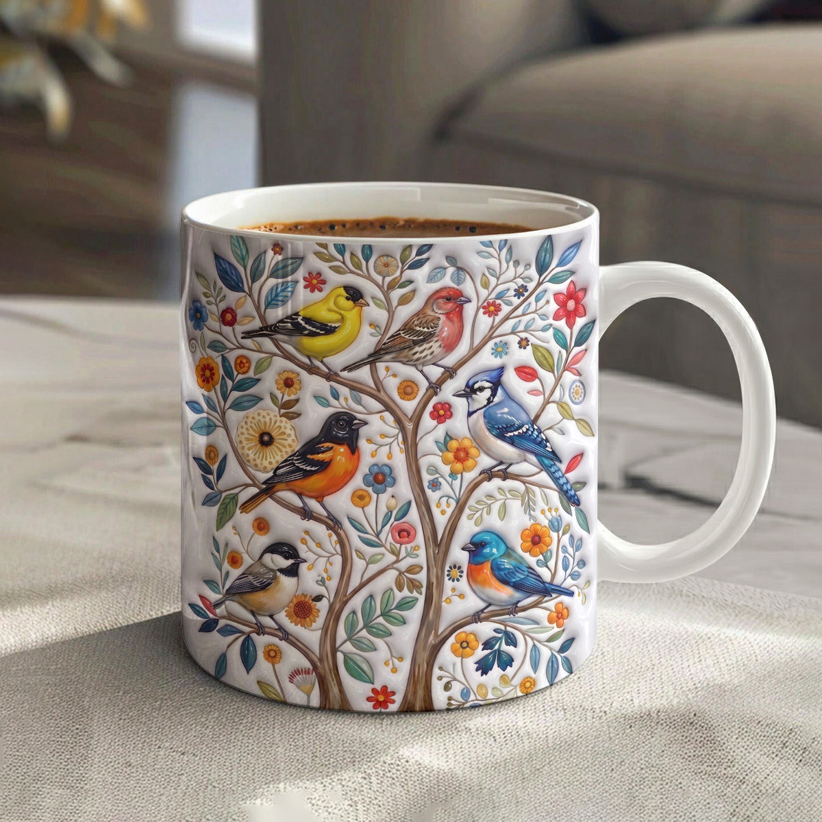 Garden Songbird Lovers Ceramic Mug Summer Songbird Bloom Tree