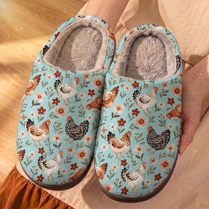Chicken Lovers Fleece Lined Slippers Happy Hens In A Country Garden