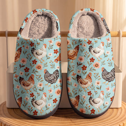 Chicken Lovers Fleece Lined Slippers Happy Hens In A Country Garden
