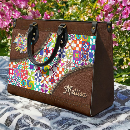 Sewing Lover Leather Handbag Personalized ColorBust Quilt Blocks