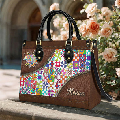 Sewing Lover Leather Handbag Personalized ColorBust Quilt Blocks