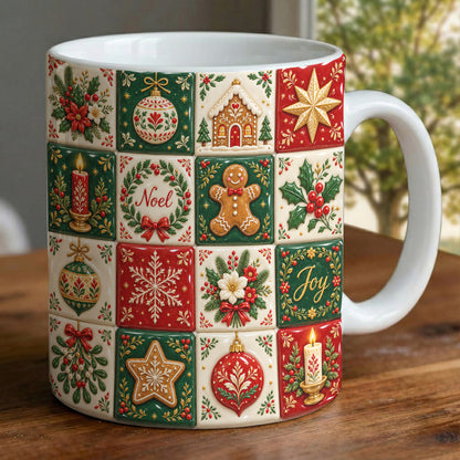Christmas Ceramic Mug Vintage Christmas Patchwork
