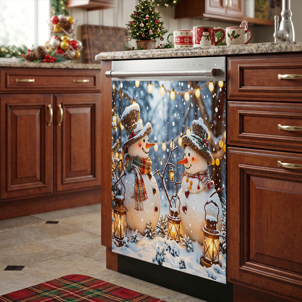 Christmas Magnetic Dishwasher Cover Happy Snowmen’s Cozy Forest Glow