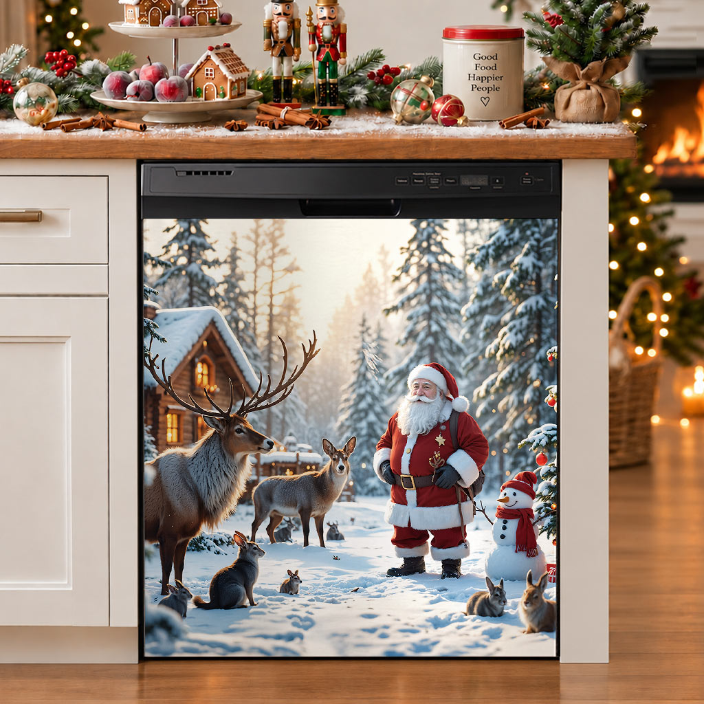 Christmas Magnetic Dishwasher Cover Santa’s Woodland Wonder