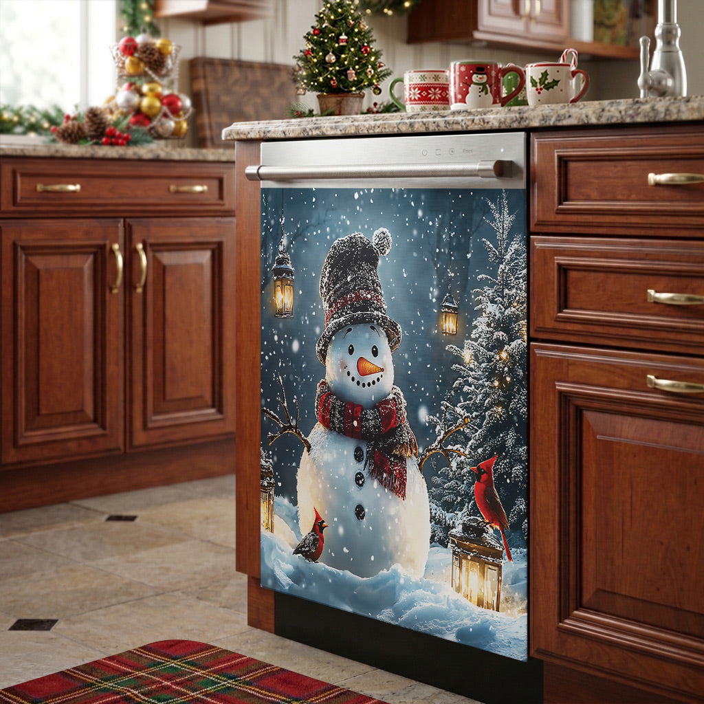 Christmas Magnetic Dishwasher Cover Snowman's Magical Winter Wonderland