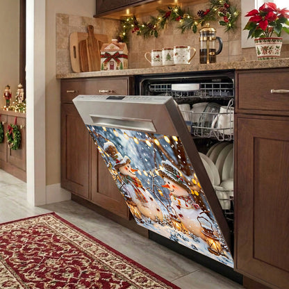 Christmas Magnetic Dishwasher Cover Happy Snowmen’s Cozy Forest Glow
