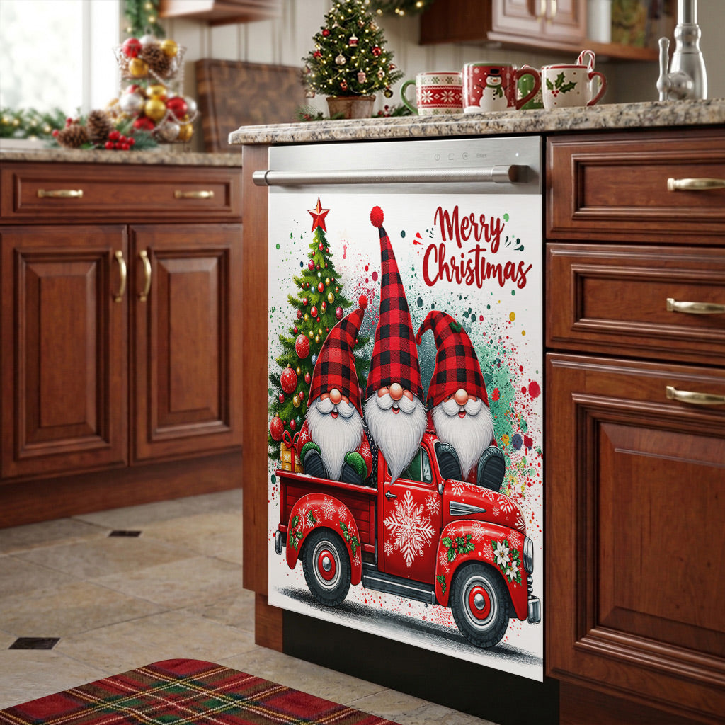 Christmas Magnetic Dishwasher Cover Christmas Gnome Truck Cheer