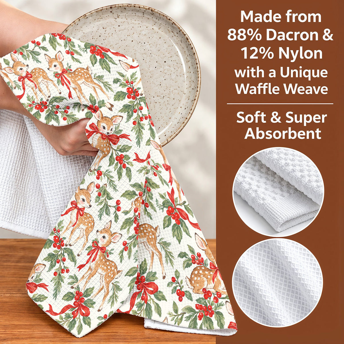 Christmas Kitchen Towel Holly Jolly Fawns