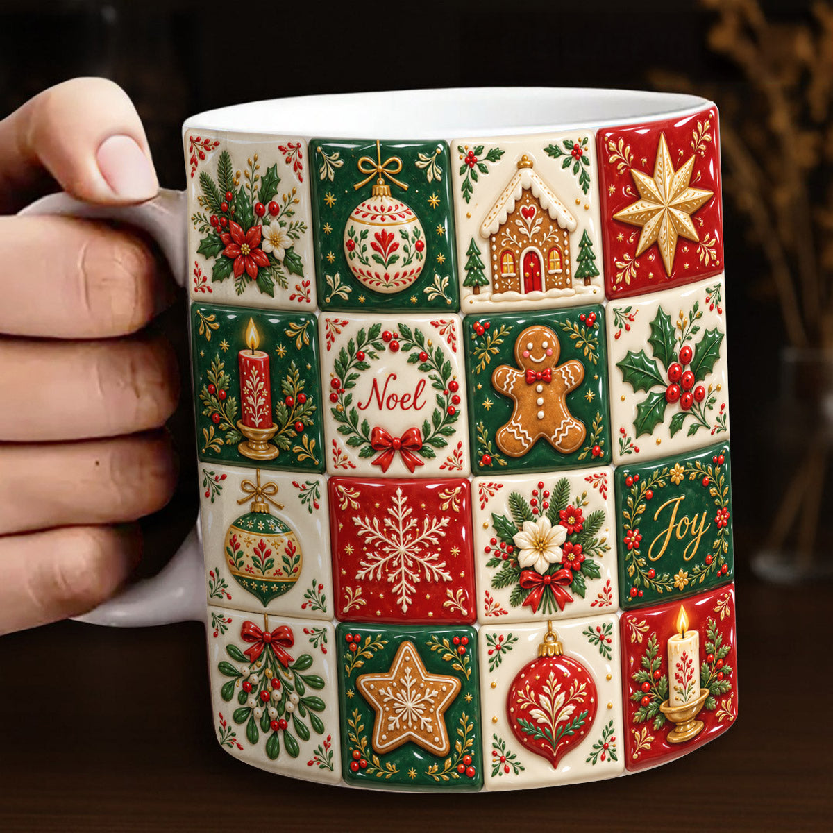 Christmas Ceramic Mug Vintage Christmas Patchwork