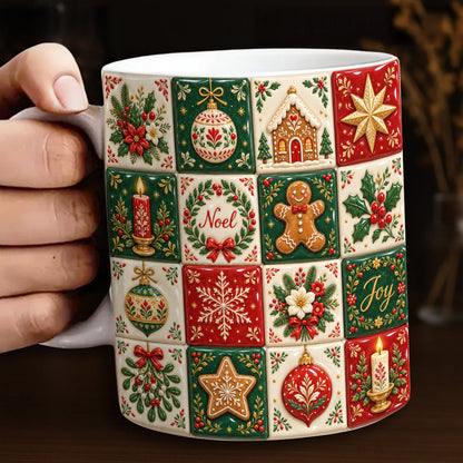 Christmas Ceramic Mug Vintage Christmas Patchwork