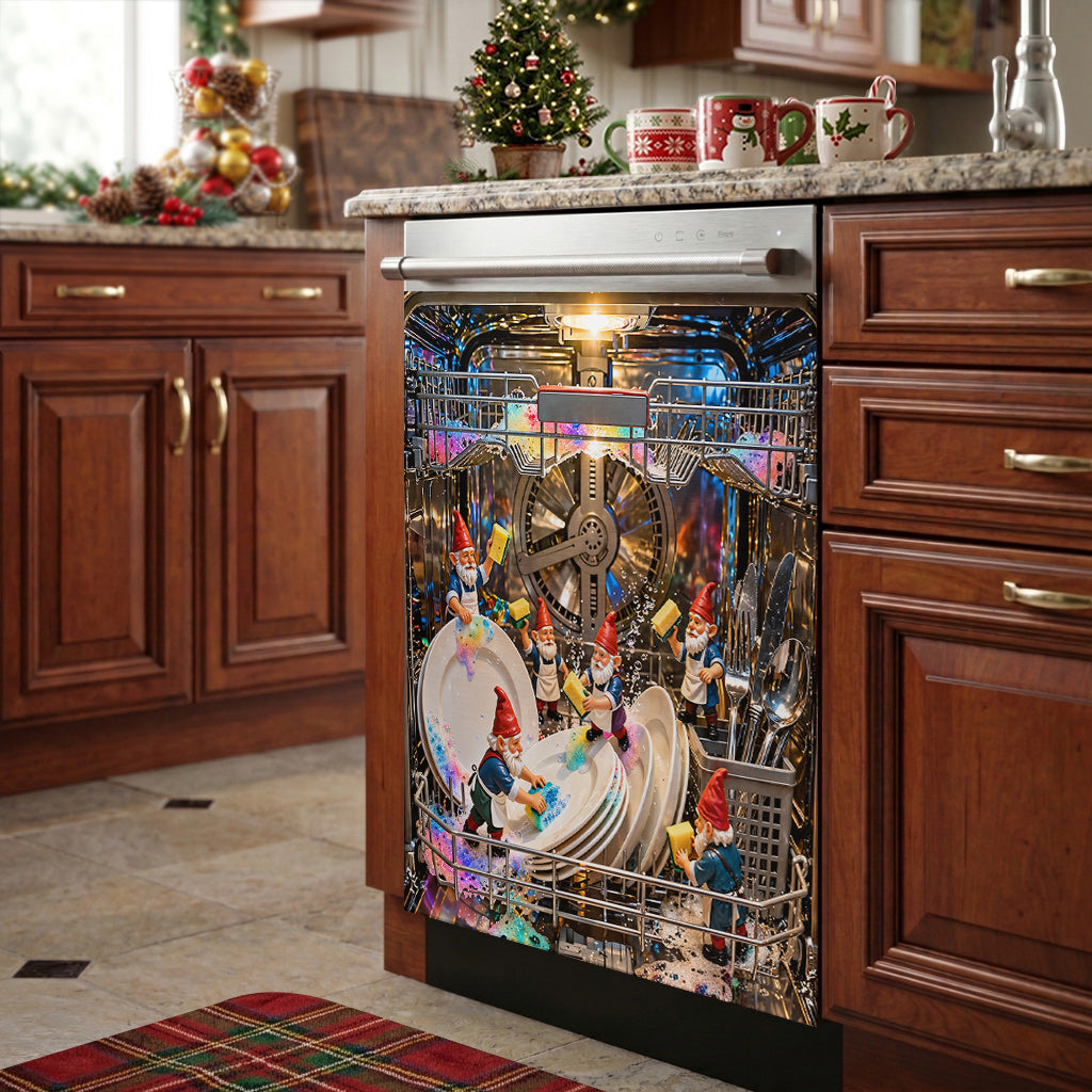 Christmas Magnetic Dishwasher Cover Gnome's Magical Dishwashing Adventure