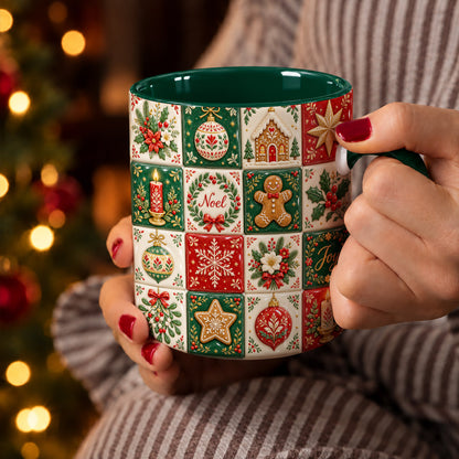 Christmas Ceramic Mug Vintage Christmas Patchwork