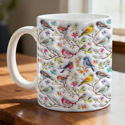 Bird Lovers Ceramic Mug Puffy Whispering Songbirds Blossom Haven