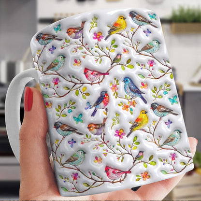 Bird Lovers Ceramic Mug Puffy Whispering Songbirds Blossom Haven
