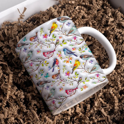 Bird Lovers Ceramic Mug Puffy Whispering Songbirds Blossom Haven