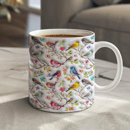 Bird Lovers Ceramic Mug Puffy Whispering Songbirds Blossom Haven