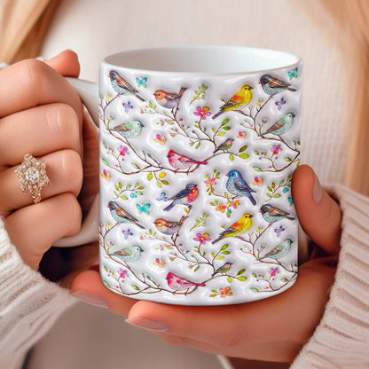 Bird Lovers Ceramic Mug Puffy Whispering Songbirds Blossom Haven
