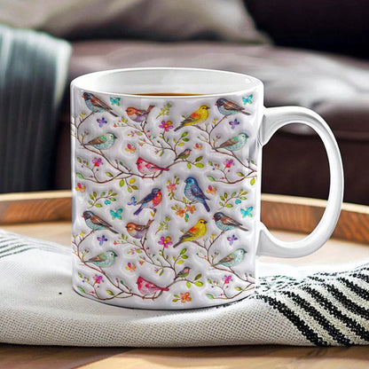 Bird Lovers Ceramic Mug Puffy Whispering Songbirds Blossom Haven