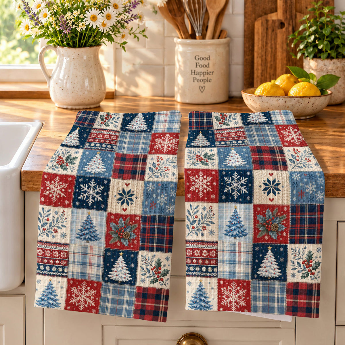 Christmas Kitchen Towel Cozy Christmas Patchwork